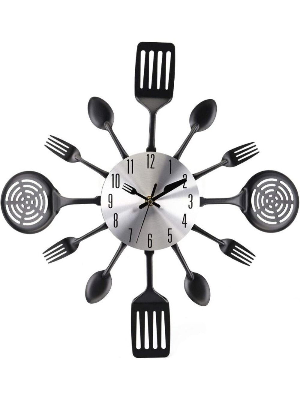 Large 16" Kitchen Wall Clock with Cutlery Design - Modern 3D Removable Decor